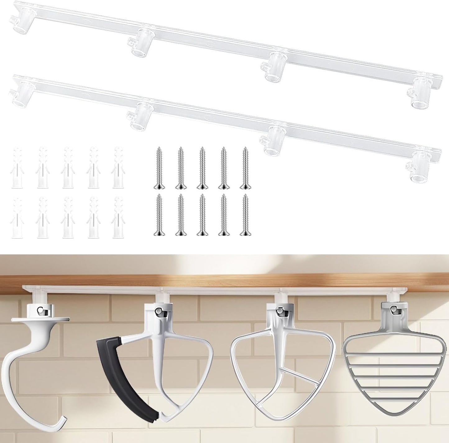 2 Pack Mixer Attachment Holder for Kitchen Aid Stand Mixer Accessories and Attachments, Hanging Hooks Mixer Attachment Organizer Compatible with Kitchen Aid Mixer Accessories