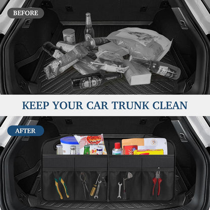 Car Trunk Organizer with Large Capacity Waterproof Car Accessories for Women & Men, Collapsible Trunk Organizer for Suv/Jeep/Sedan (Black, Standard)