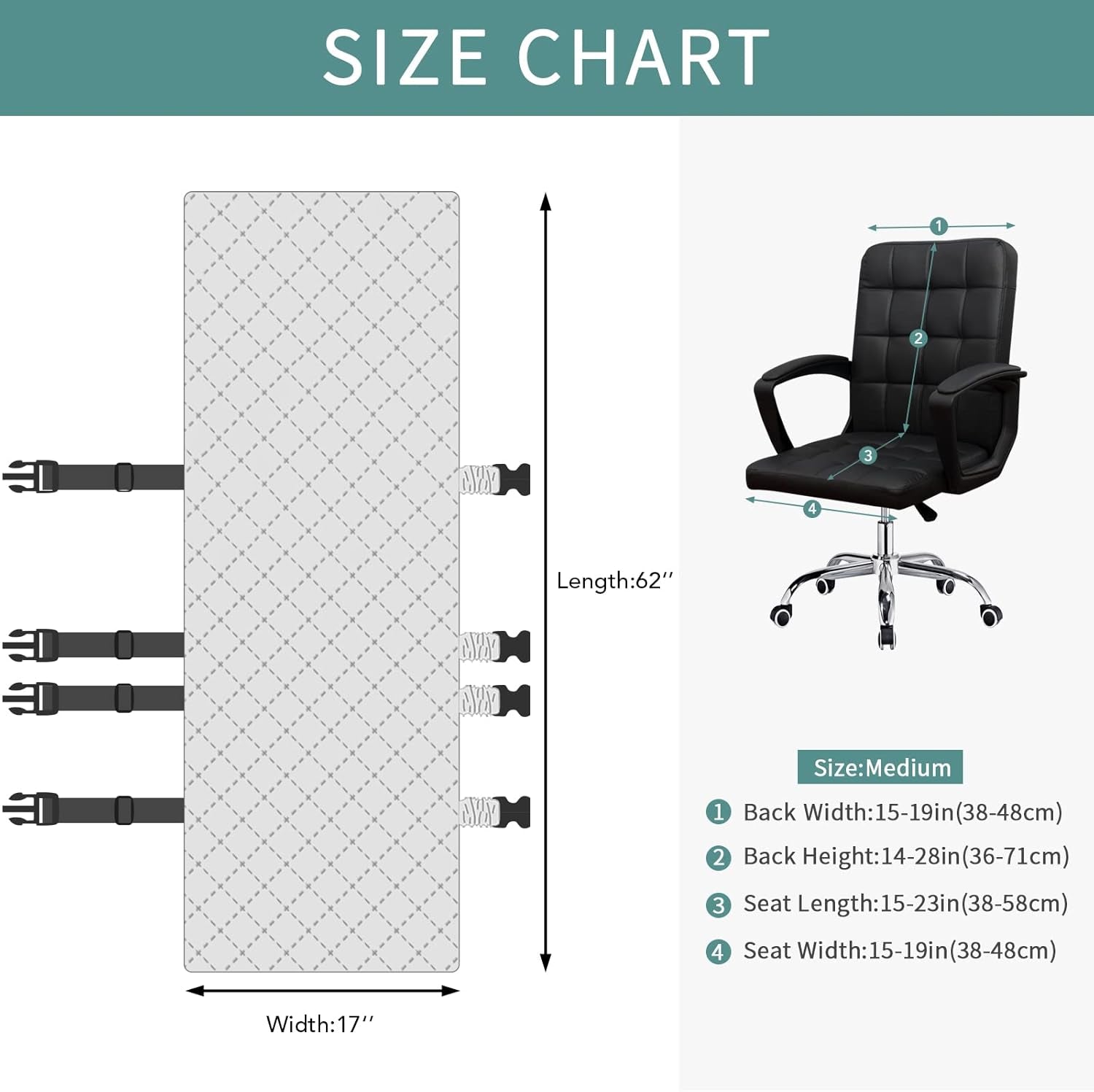Reversible Office Chair Cover Water Resistant Dining Chair Cover Soft Desk Computer Chair Slipcover with Anti-Slip Buckle for Armchair or Armless Chair (Medium, White/White)