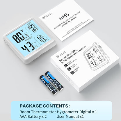 Digital Hygrometer Indoor Thermometer for House, Room Thermometer with 3S Fast Refresh & Max Min Records, Temperature Monitor Humidity Meter with Backlight, White