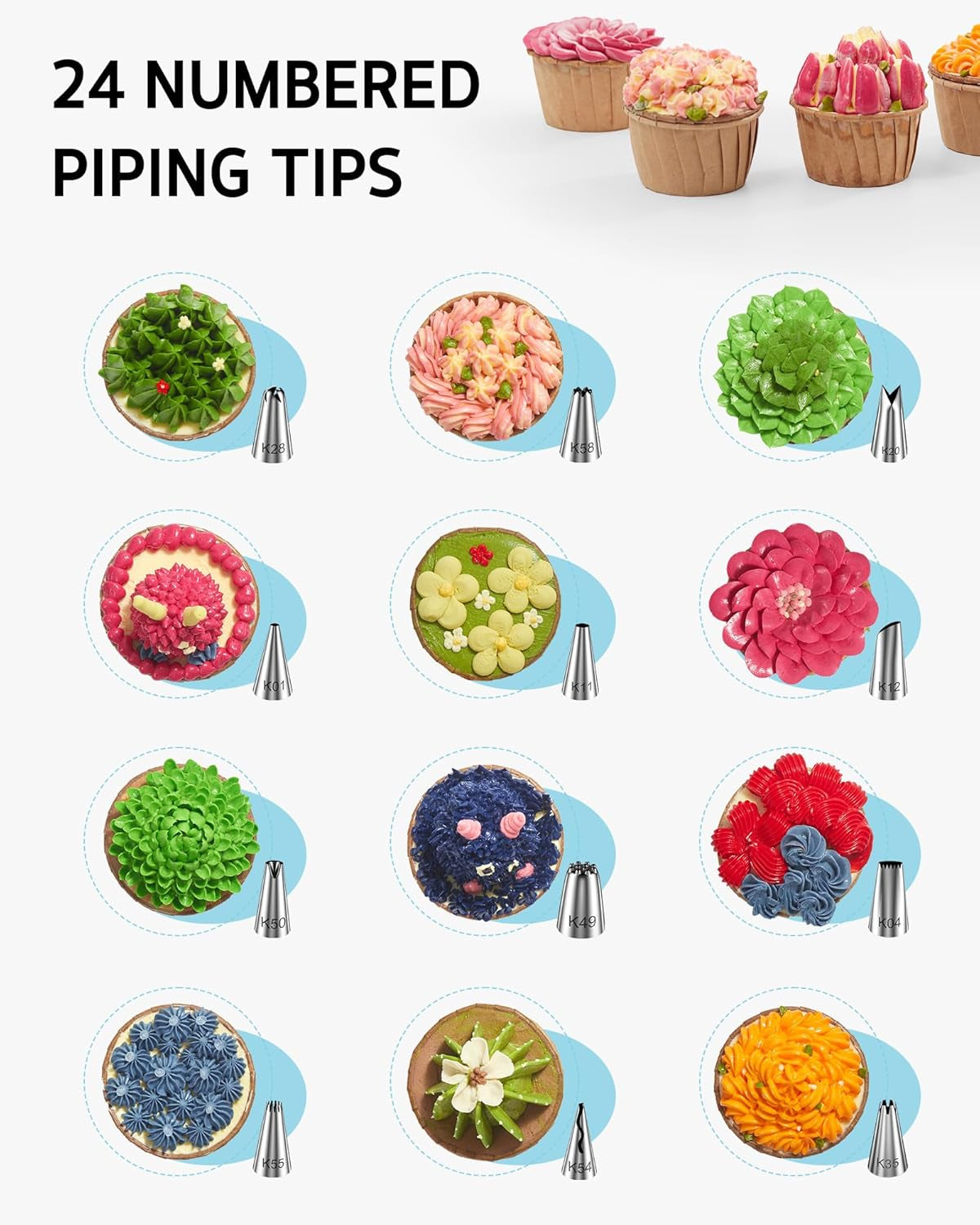 65 Pcs Cake Decorating Kit with Cake Stand Turntable, Cake Baking Supplies 30+1 Piping Bags, 24 Piping Tips, Offset & Straight Spatulas, 3 Scrapers, Leveler, 2 Couplers & 1 Tips Brush