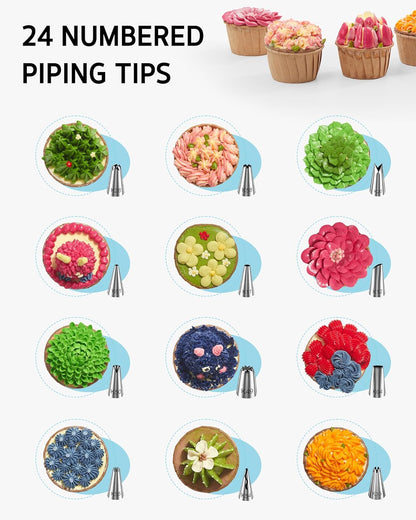 65 Pcs Cake Decorating Kit with Cake Stand Turntable, Cake Baking Supplies 30+1 Piping Bags, 24 Piping Tips, Offset & Straight Spatulas, 3 Scrapers, Leveler, 2 Couplers & 1 Tips Brush