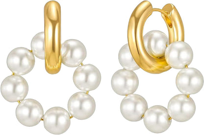 Gold Pearl Huggie Earrings for Women  Trendy Pearls Hoop Earrings Hypoallergenic Earrings for Sensitive Ears for Mother Daughter Girlfirend Jewelly Christmas Birthday Present