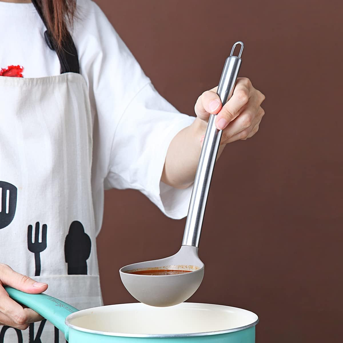 Non-Stick Silicone Ladle for Cooking and Serving Soups - Dishwasher Safe and Easy to Clean