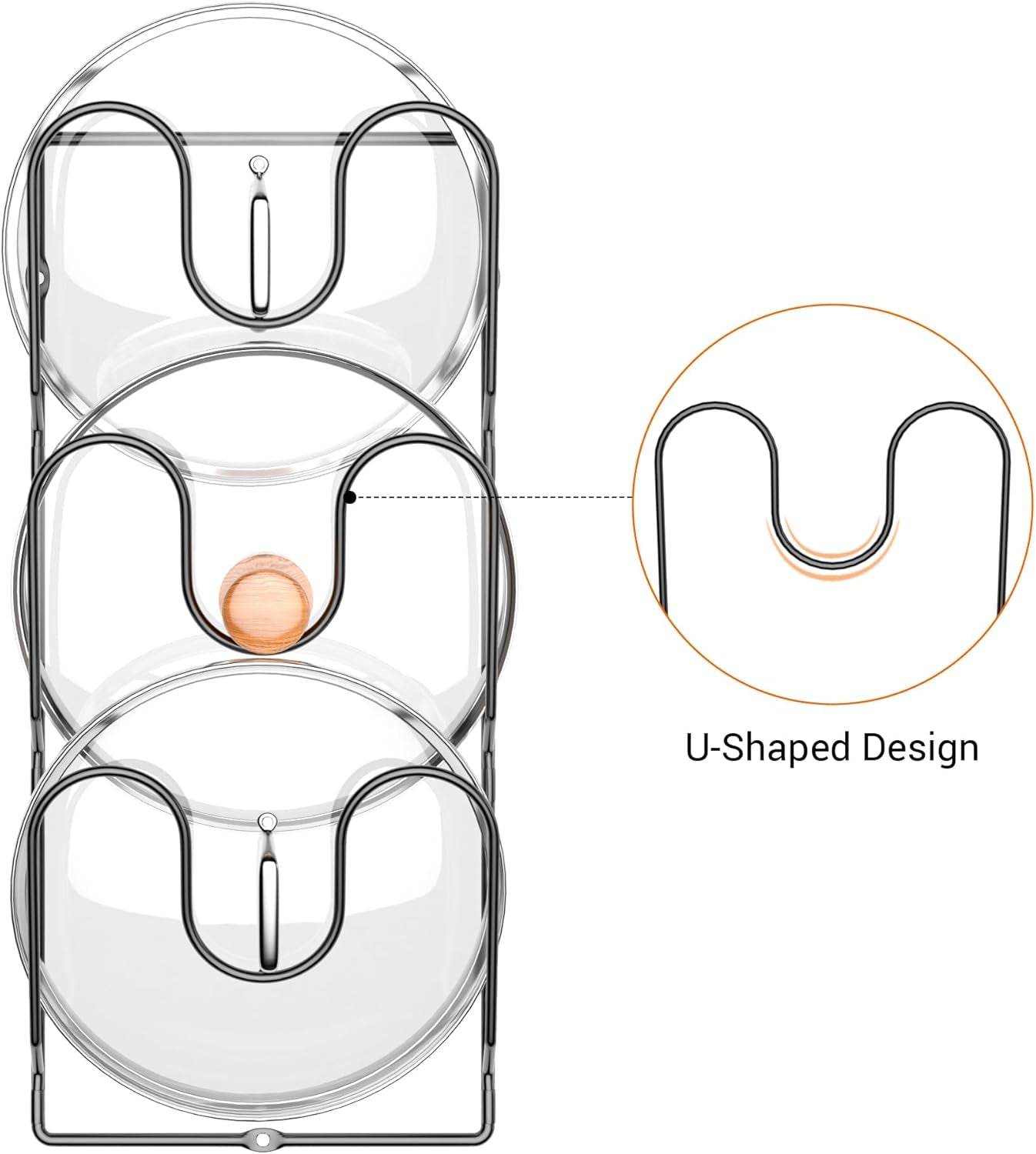 2 Pack Pot Lid Organizer Rack for Cabinet Door/Wall, 6-Tier Pot Lid Holders inside Cabinet Door, No Drilling Adhesive Wall/Door Mounted Rustproof Pots and Pans Lid Organizers for Kitchen Storage Black