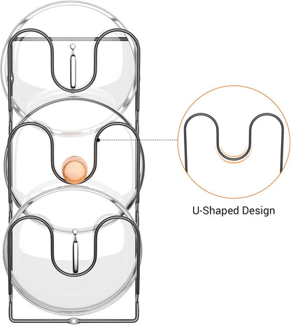 2 Pack Pot Lid Organizer Rack for Cabinet Door/Wall, 6-Tier Pot Lid Holders inside Cabinet Door, No Drilling Adhesive Wall/Door Mounted Rustproof Pots and Pans Lid Organizers for Kitchen Storage Black