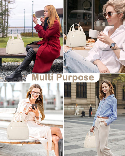 Cute Lunch Box Tote Bag - Corduroy Insulated Cooler Bags for Women - Lightweight Reusable Portable Soft Lunch Pail Kit for Kids Teen Girl Adults Work School Picnic Travel White 8L