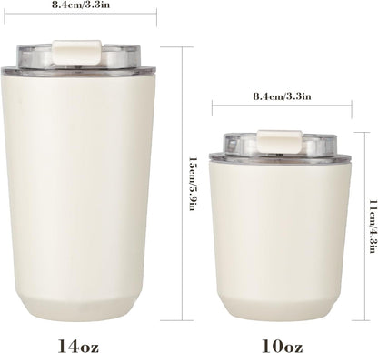 Insulated Tumblers with Lid, 14 Oz Travel Coffee Mug Stainless Steel Vacuum Cup, Leak Proof Reusable Double Walled Coffee Tumbler for Iced and Hot Drinks, Cream