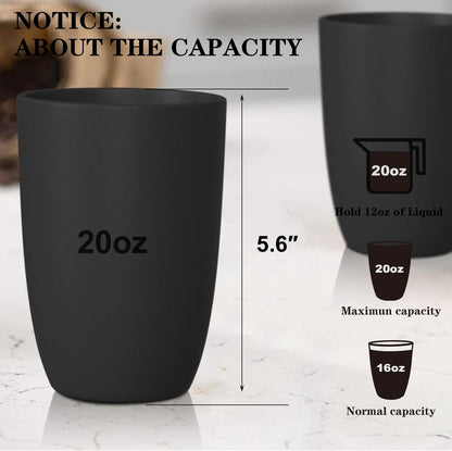Set of 8 Durable Wheat Straw Drinking Cups - 20 OZ Reusable and Dishwasher Safe in Black