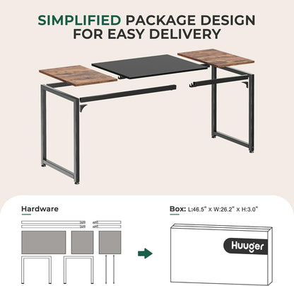 63-Inch Modern Office Desk with Metal Frame, Rustic Brown and Black Finish, Ideal for Home Office, Gaming, and Study Use, Spacious Design with Large Legroom