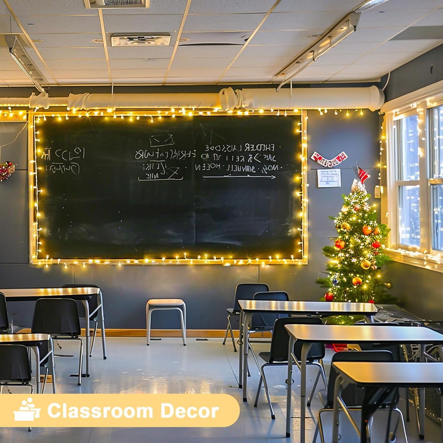 Connectable Warm White String Lights Indoor Bedroom, 8 Modes Christmas String Light Plug in Classroom Lights, 33Ft 100 LED Fairy Twinkle Light Outdoor for Classroom Christmas Tree Decor