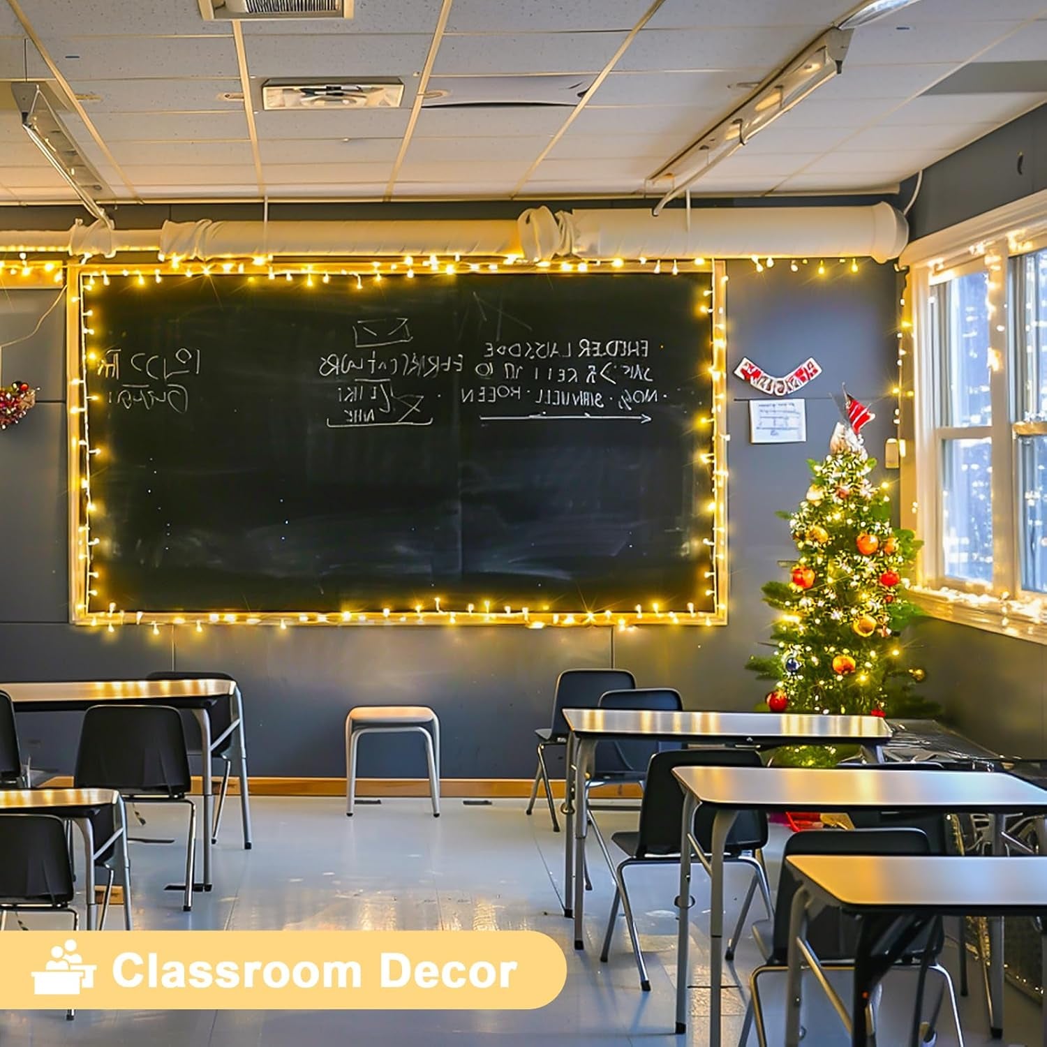 Connectable Warm White String Lights Indoor Bedroom, 8 Modes Christmas String Light Plug in Classroom Lights, 33Ft 100 LED Fairy Twinkle Light Outdoor for Classroom Christmas Tree Decor