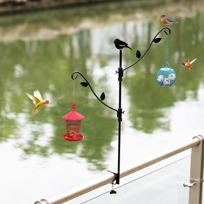 Deck Bird Feeder with Multi-Hooks and Adjustable Branches for Porch