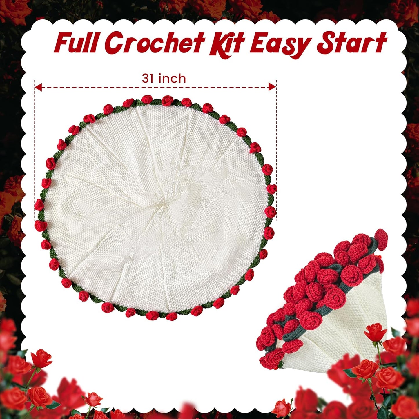 Finished Flower Bouquet Blanket, Handmade Crochet Flower Blanket, Soft Knitted Throw Rose Blankets, Romantic Gift for Birthday Wedding Valentine’S Day Mother'S Day Christmas (Rose, 31 Inch)