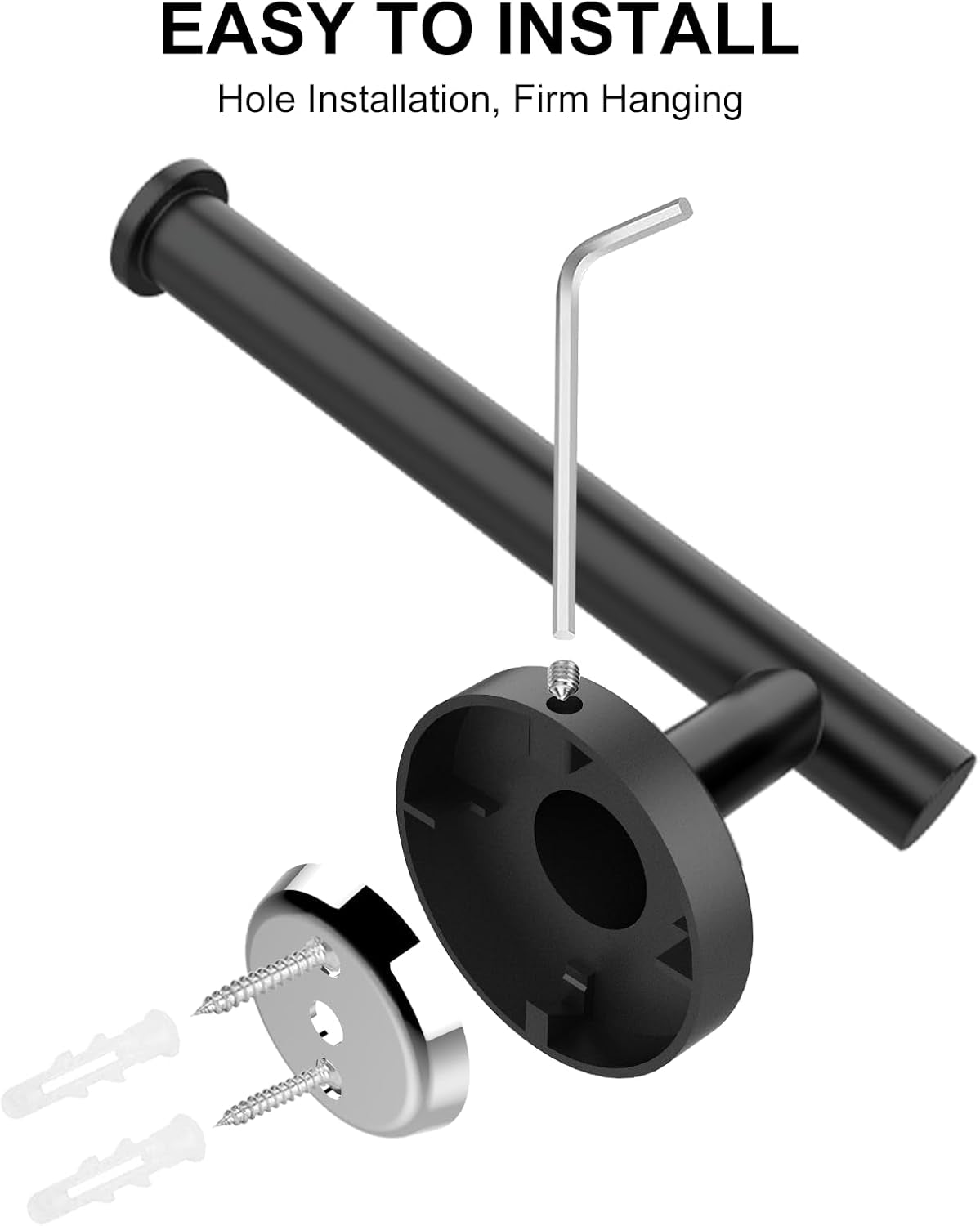 Toilet Paper Holder Wall Mount Screw-In Matte Black Bathroom Toilet Paper Roll Holders Stainless Steel Tissue Holder for Bathroom Hardware Accessories, Drill Hole