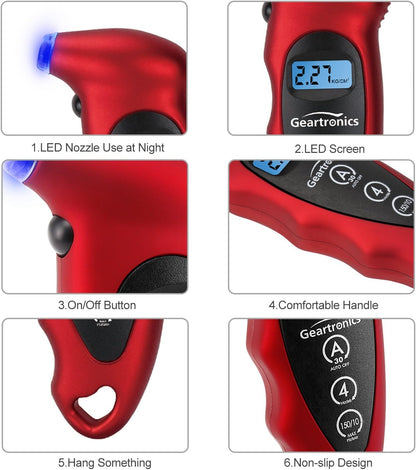 Digital Tire Pressure Gauge 150 PSI 4 Settings with Backlight LCD Tire Gauge for Cars, Motorcycles and Bikes with Non-Slip Grip, 2 Pack
