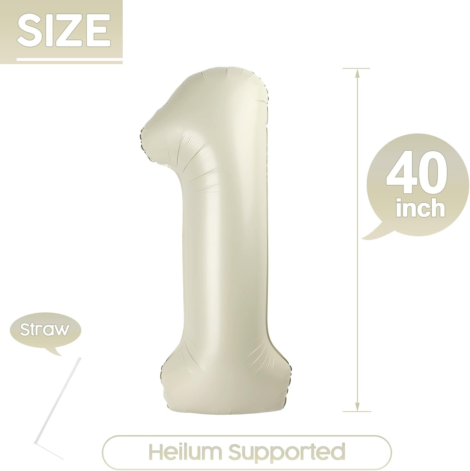 1 Balloon - Cream Birthday Number Balloons, 40 Inch Large Foil Balloons for Men Women Boys Girls Cream Themed Birthday Decorations