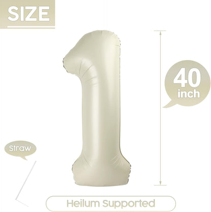 1 Balloon - Cream Birthday Number Balloons, 40 Inch Large Foil Balloons for Men Women Boys Girls Cream Themed Birthday Decorations