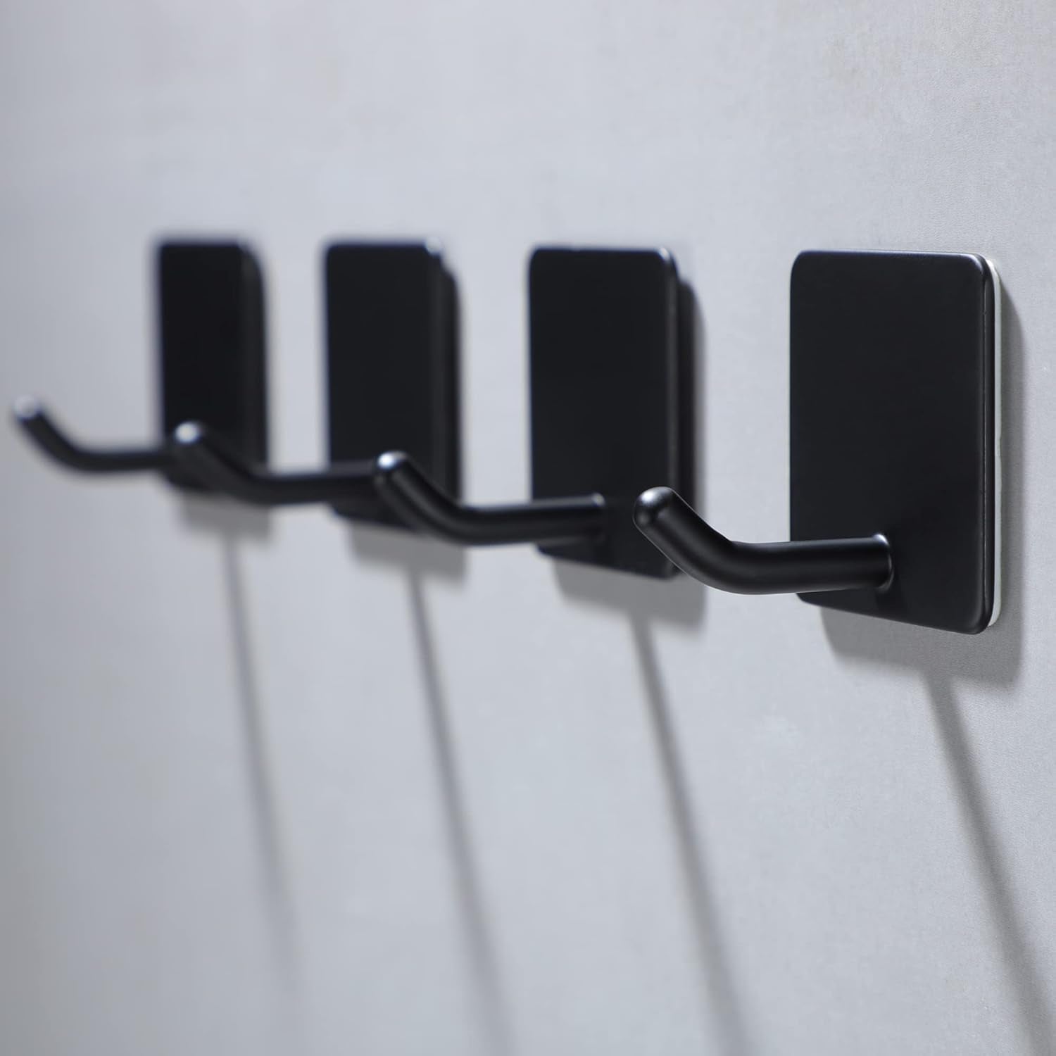 Matte Black Stainless Steel Adhesive Towel Hooks - Set of 4 for Hanging Robes and Coats, Wall-Mounted Design