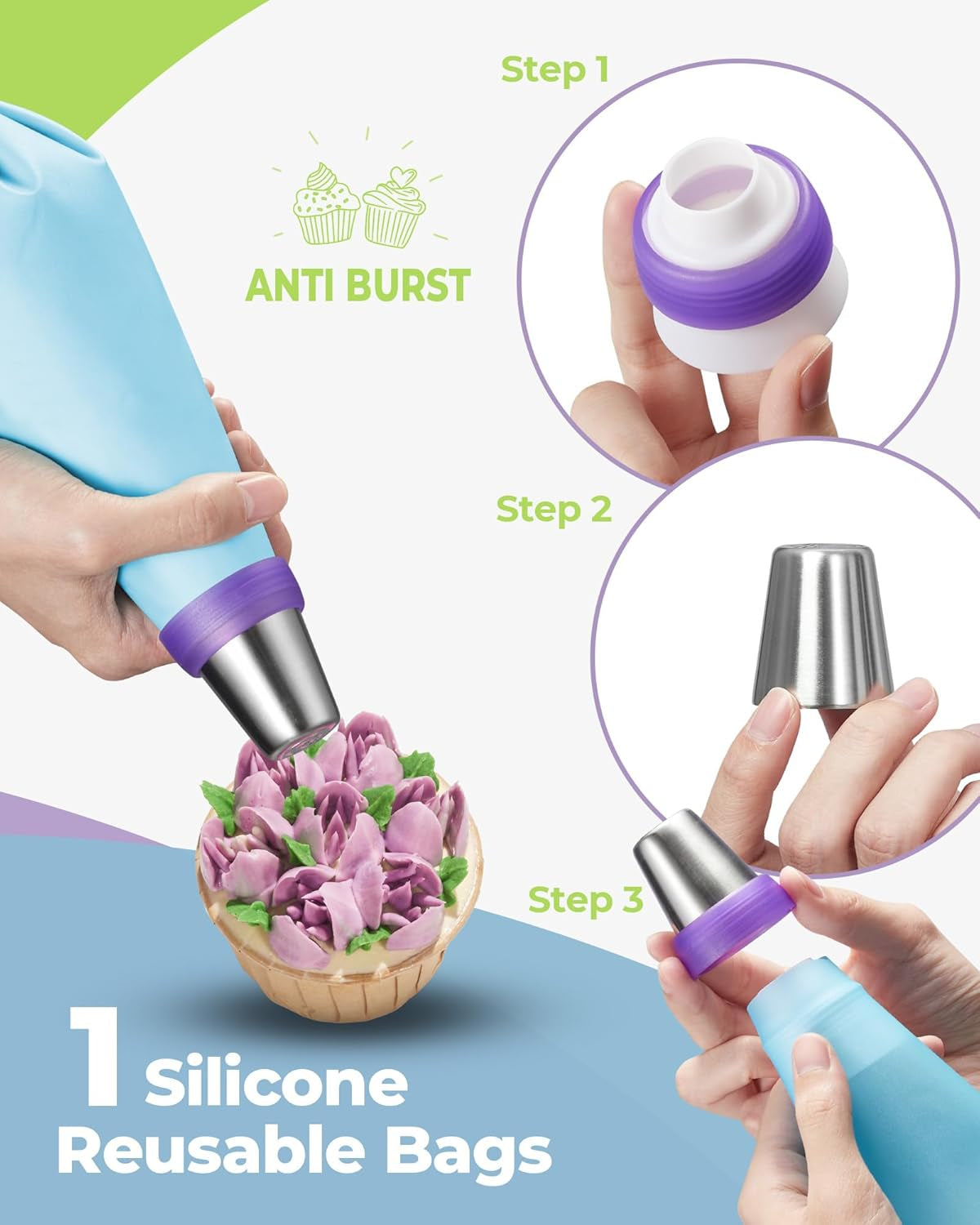 48Pcs Russian Piping Tips Set, Piping Bags and Tips Set with 12 Russian Tips, 2 Icing Tips, 30+1 Pastry Bags, 3 Couplers for Cake Decorating, Cupcake, Cookie, Baking