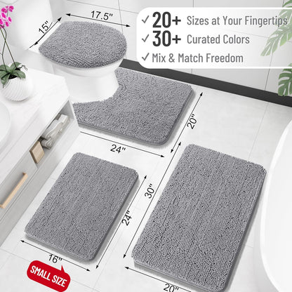 Bathroom Rugs 24X16, Extra Soft Absorbent Chenille Bath Rugs, Rubber Backing Quick Dry, Machine Washable Bath Mats for Bathroom Floor, Tub and Shower, Home Decor Accessories, Grey