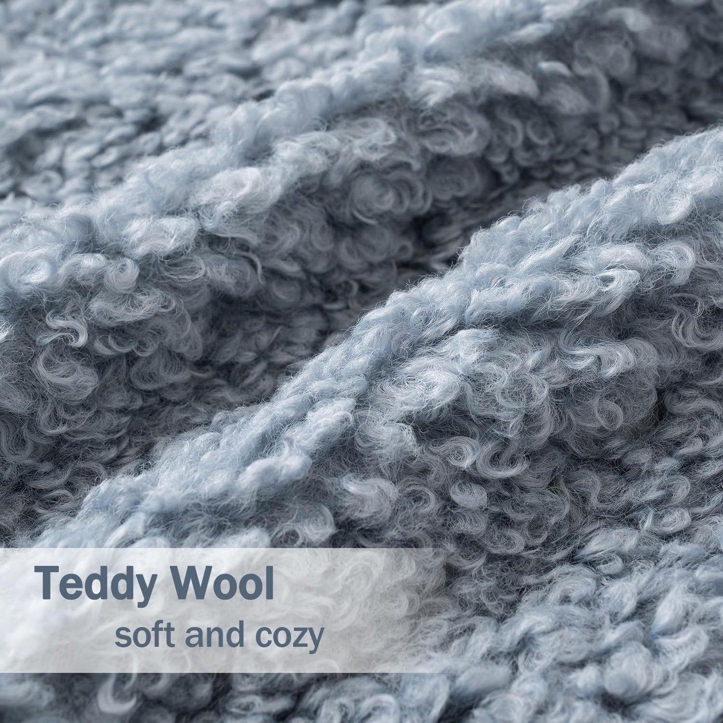 Pack of 2 Dusty Blue Faux Fur Throw Pillow Covers 18X18 Inch Boucle Decorative Sherpa Pillow Covers Fuzzy Accent Soft Sheepskin Fleece for Boho Home Decor Sofa Living Room Couch Bed