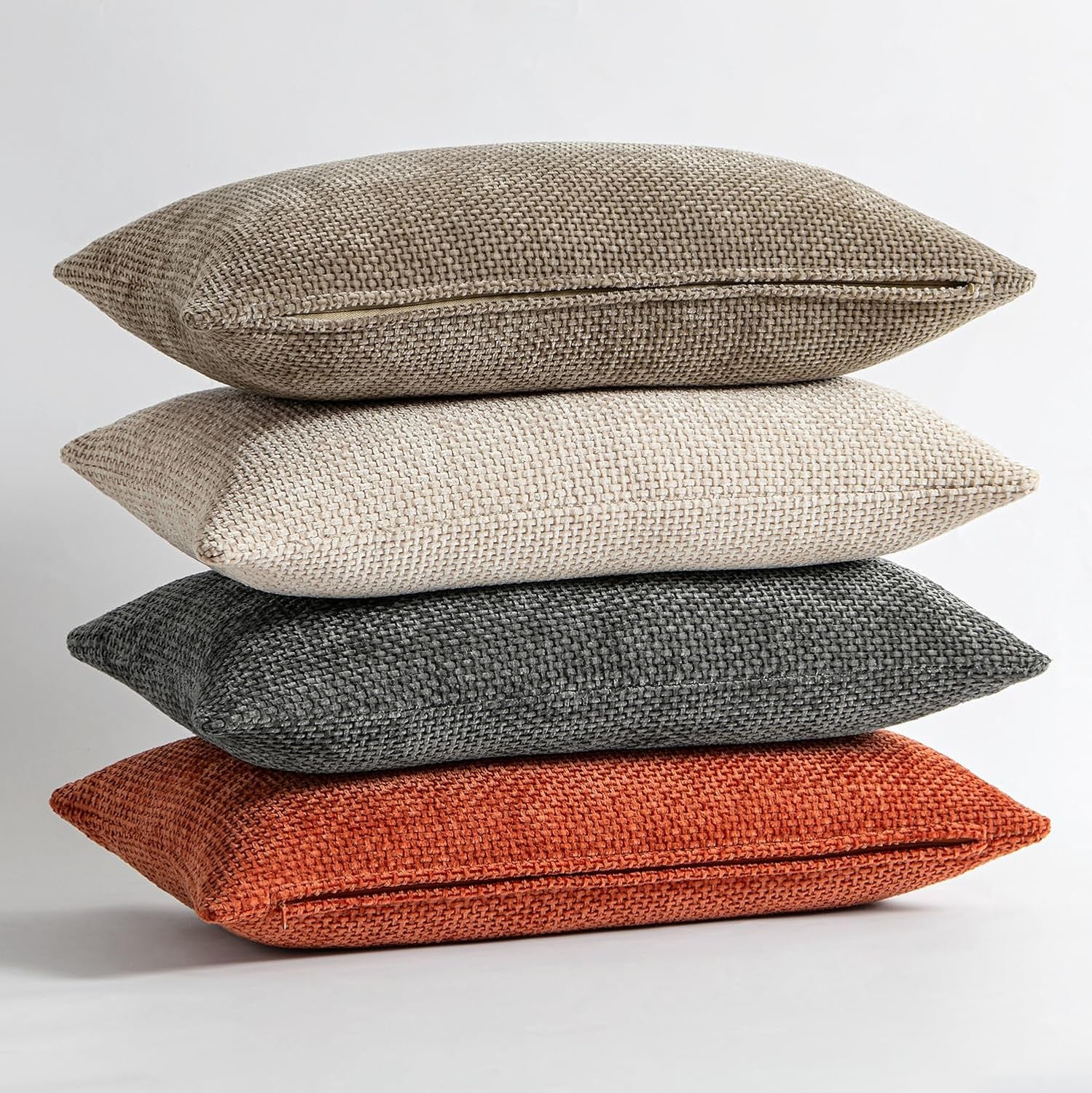 Pack of 2 Fall Burnt Orange Decorative Pillow Covers 18X18 Inch Soft Chenille Couch Throw Pillows Farmhouse Cushion Covers for Home Decor Sofa Bedroom Living Room