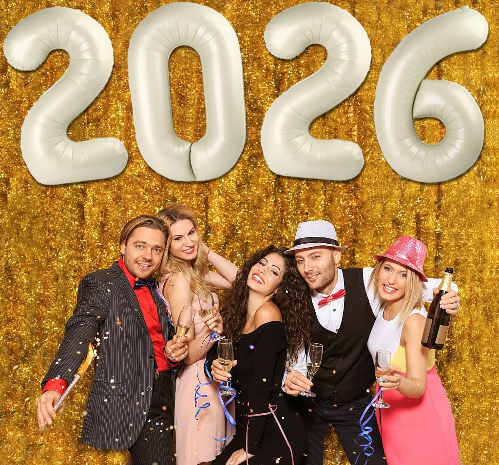 2026 Balloon Numbers - 40 Inch Cream New Years Eve Party Supplies 2026, Nye Decor Party Decorations Happy New Year, New Years Eve Foil Party Balloons