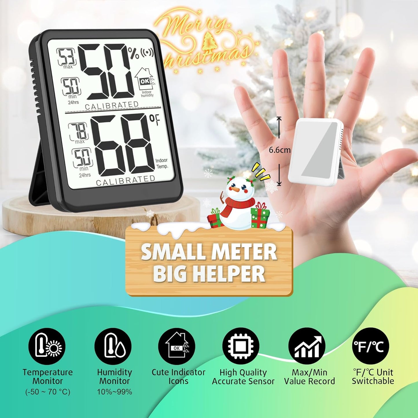 Room Thermometer, Digital Small Hygrometer Indoor Thermometer Humidity Gauge, Temperature Humidity Meter with Max/Min Record Monitor Sensor for Home, Plants - Battery Included