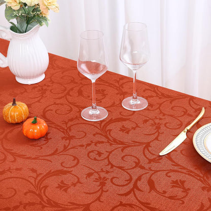 Rectangle Thanksgiving Tablecloth, Waterproof Jacquard Fall Table Cloth, Damask Cloth Table Cover for Harvest Decor (60" X 84", Rust Vine Pattern)