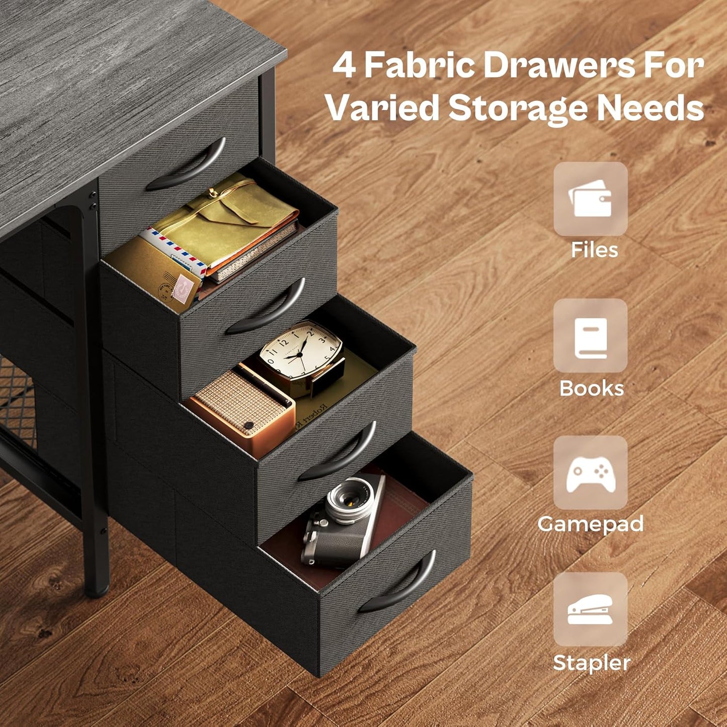 47-Inch Executive Computer Desk with Four Drawers and Mesh Shelf - Versatile Office and Gaming Workstation for Home, Study, and Bedroom, Grey