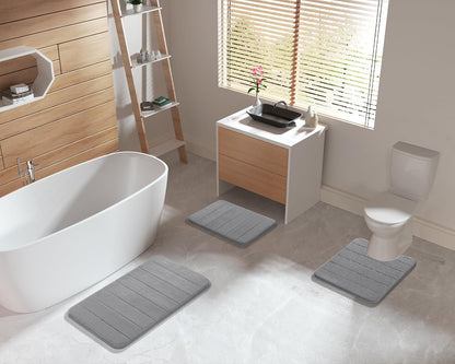 Memory Foam Bathroom Rugs Sets 2 Piece - Super Soft Absorbent Quick Dry Bath Mat Set, Machine Washable Non Slip Floor Carpet for Tub Shower & Single Sink (17X24 & 31.5X20 Inch, Gray)