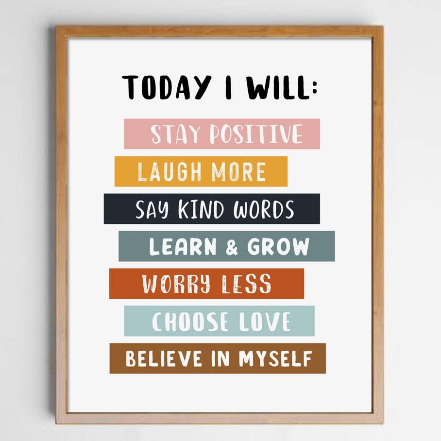Today I Will Positive Quotes Print, Educational Wall Art for Classroom or Playroom, Inspirational Affirmation Poster for Kids, Unframed (11X14 INCH)