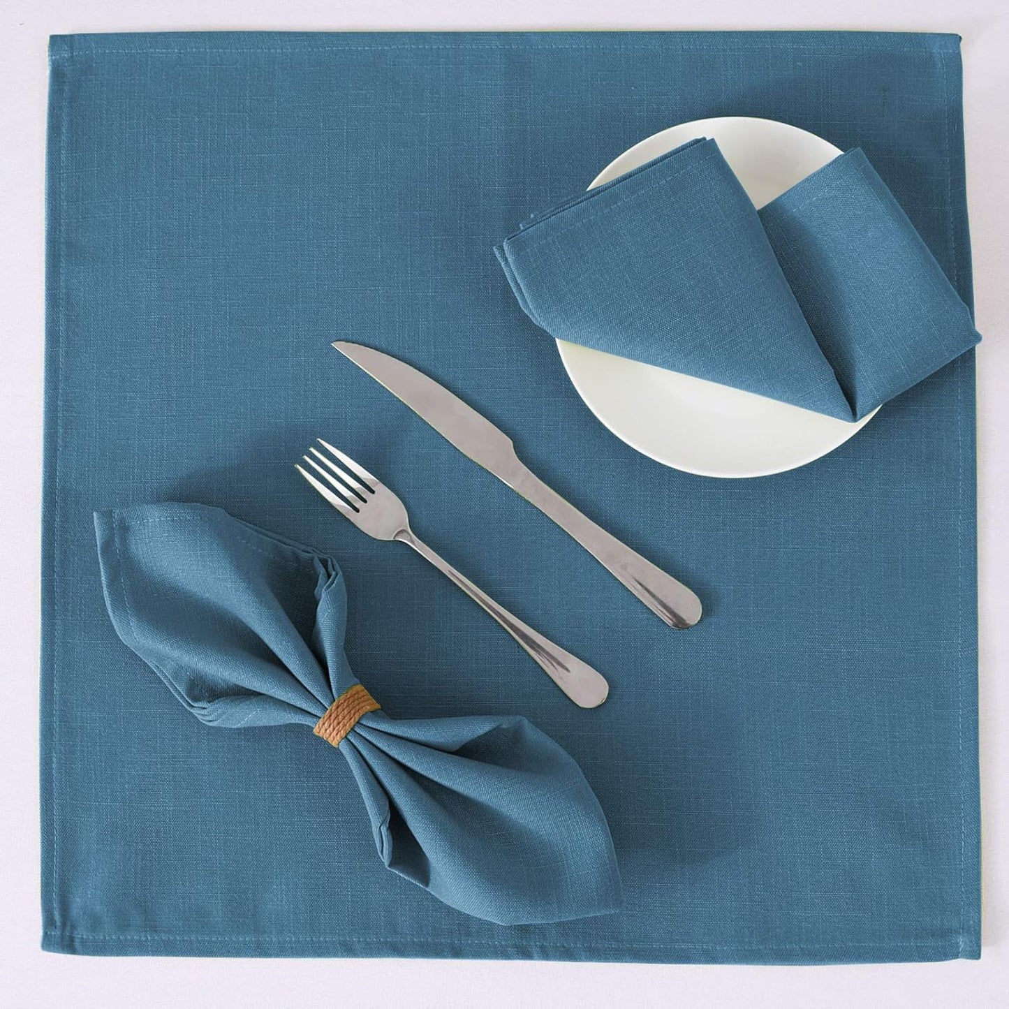 Cloth Napkins Set of 12 (18" X 18") Linen Textured Dinner Napkins Waterproof Extra Soft Thick Durable Reusable Napkins with Hemmed Edges for Dinners, Weddings and Everyday Use, Ink Blue