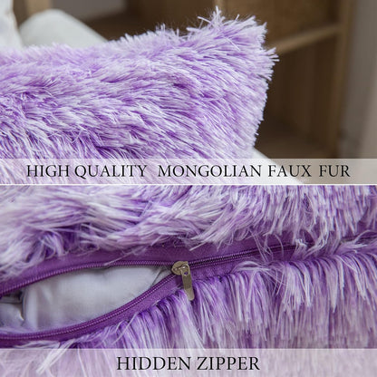 Pack of 2 Ultra Soft Fluffy Throw Pillow Covers Decorative Plush Shaggy Double-Sided Faux Fur Winter Pillow Cases Cushions Covers for Cute Sofa Bedroom Ca 18X18 Inch Purple Ombre