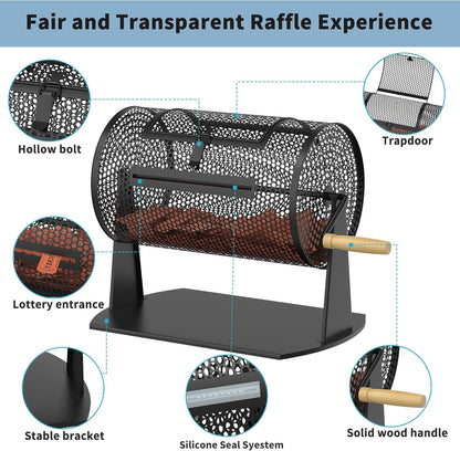 Professional Raffle Drum with Wooden Handle, Capacity for 2500 Tickets (Black)
