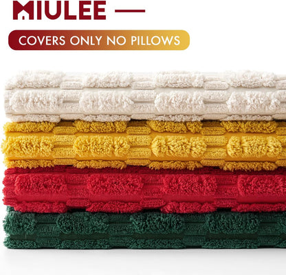 Pack of 4 Boho Farmhouse Dark Green and Yellow Corduroy Decorative Throw Pillow Covers 18X18 Inch Retro Soft Striped Pillow Covers Home Decor for Sofa Living Room Couch Bed