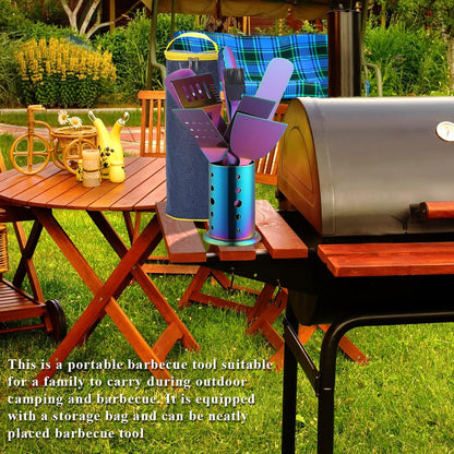 Premium 10-Piece Rainbow Grill Accessories Kit with Utensils Holder, Featuring Stainless Steel Handles and Heat-Resistant Bakelite Components