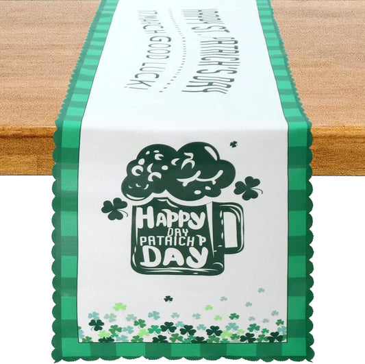 St Patricks Day Table Runner - 14 X 108 Inches Green Shamrock Table Runner for Indoor Outdoor Party Home Decor/Holiday/Dinning Table, 1 Piece