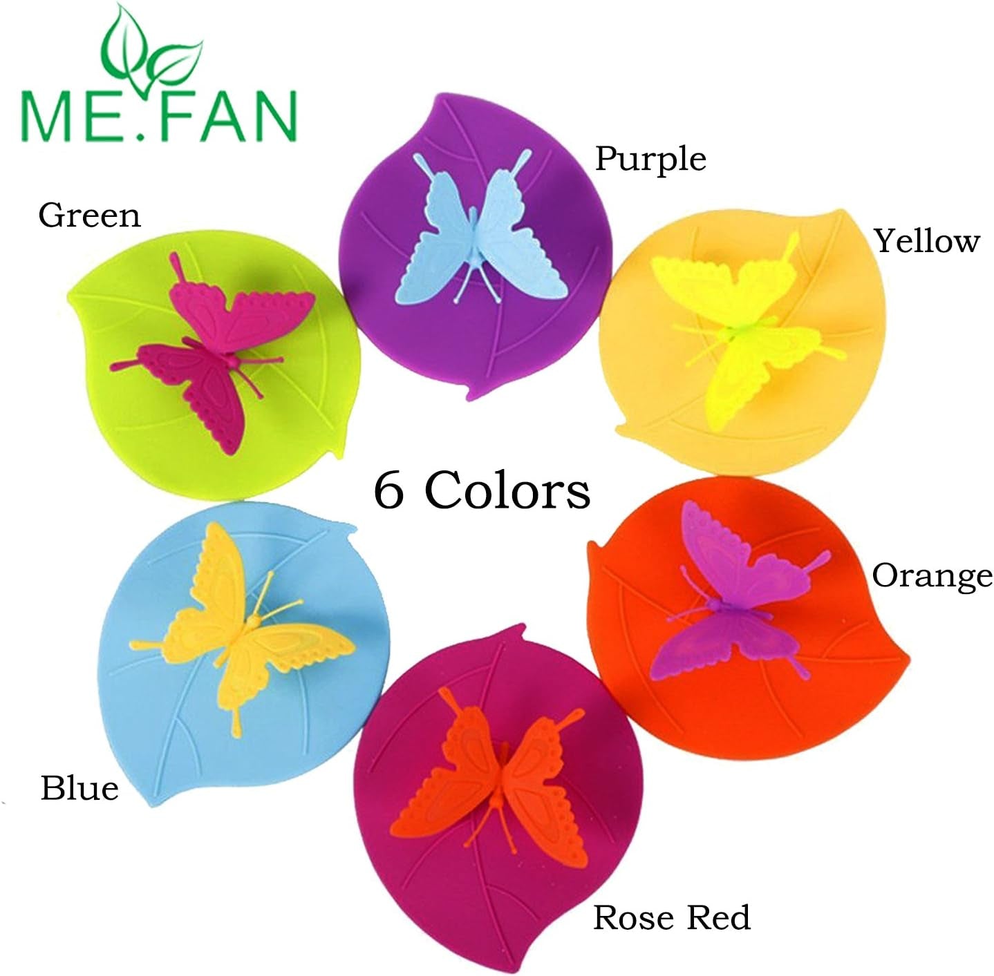 Silicone Cup Lids - Creative Butterfly Mug Cover - Anti-Dust Airtight Seal Hot Cup Lids 6 Set in Bright Colors