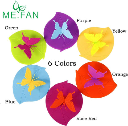 Silicone Cup Lids - Creative Butterfly Mug Cover - Anti-Dust Airtight Seal Hot Cup Lids 6 Set in Bright Colors