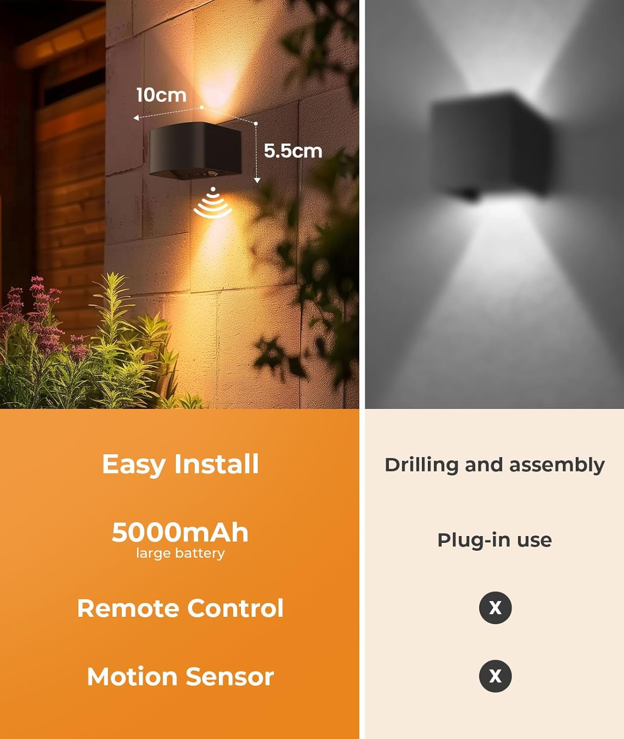 Motion Sensor Wall Lights with Remote Control 3 Colors Wireless Wall Lamp LED Indoor up down Wall Sconces 5000Mah Rechargeable Battery Powered Wall Lamps Brightness Adjustable, 1 Pack