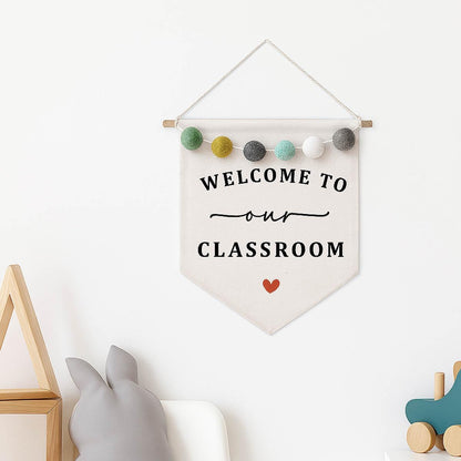 Boho Welcome to Our Classroom Wall Sign Felt Ball Banner for Teachers Teacher Door Hanger Decor for Classroom Door or Wall, Back to School Teacher Gift (Classroom)