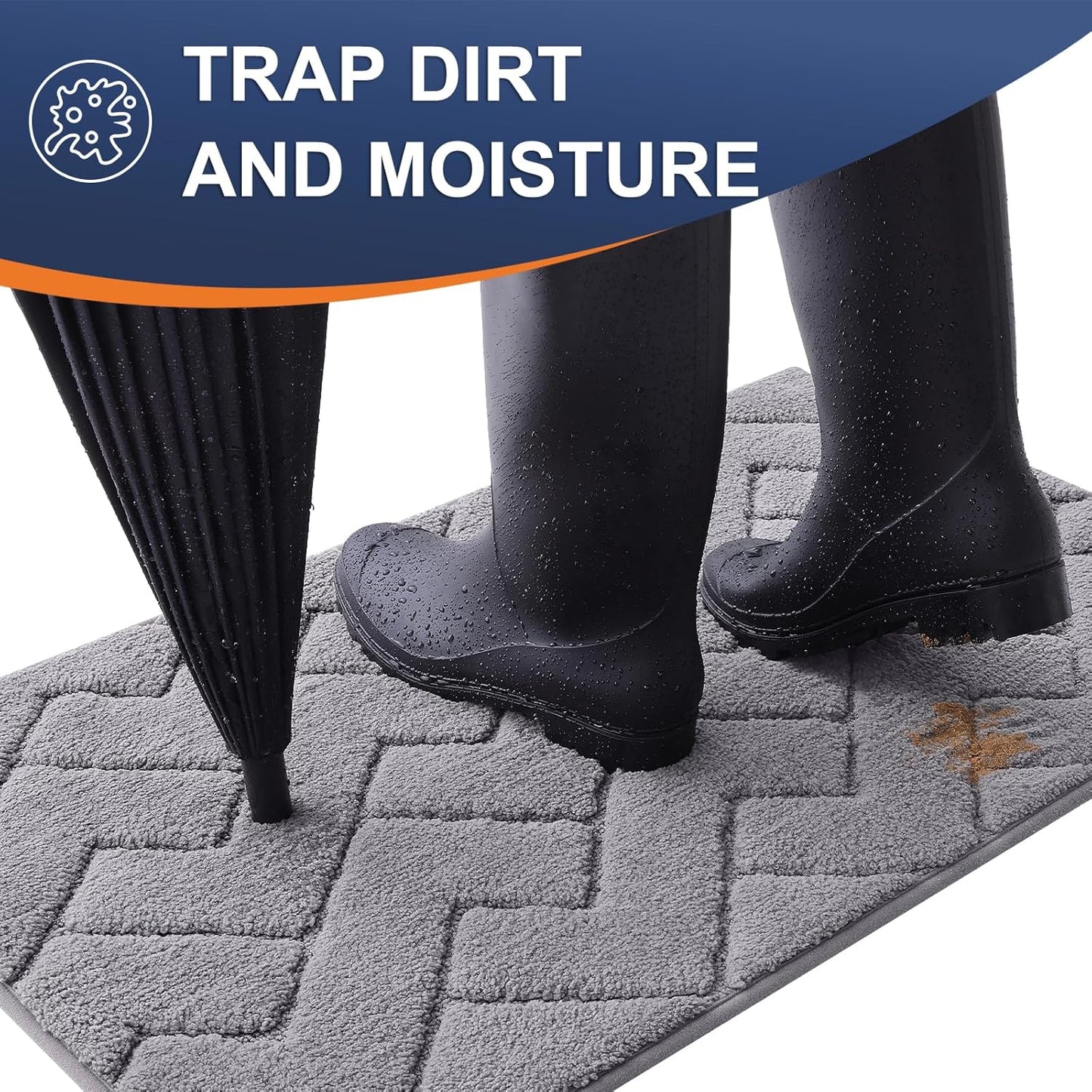 Indoor Door Mat, 32X20, Dirt Resistant and Absorbent, Sturdy Non-Slip Rubber Backing, Easy to Clean, Washable Low-Profile Doormat for Entryway, Medium Gray