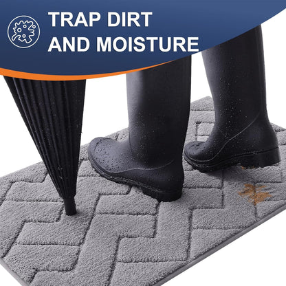 Indoor Door Mat, 32X20, Dirt Resistant and Absorbent, Sturdy Non-Slip Rubber Backing, Easy to Clean, Washable Low-Profile Doormat for Entryway, Medium Gray