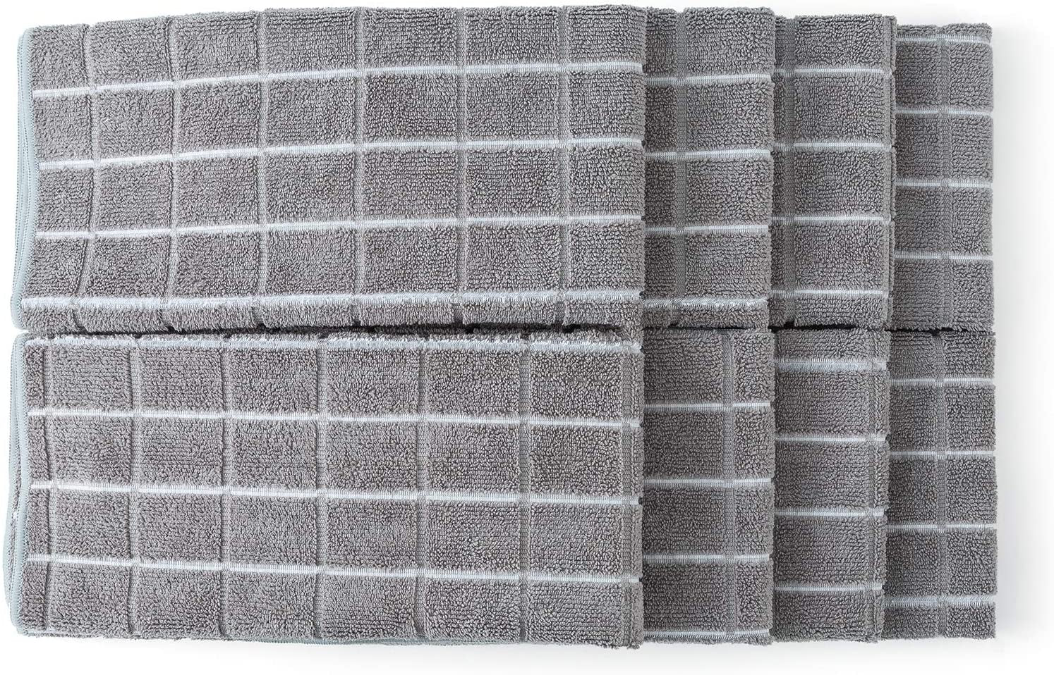 Microfiber Dish Towels - Soft, Super Absorbent and Lint Free Kitchen Towels - 8 Pack (Lattice Designed Gray Colors) - 26 X 18 Inch