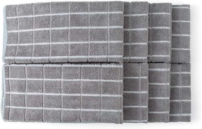 Microfiber Dish Towels - Soft, Super Absorbent and Lint Free Kitchen Towels - 8 Pack (Lattice Designed Gray Colors) - 26 X 18 Inch