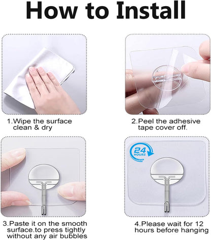 Adhesive Hooks for Hanging Heavy Duty Wall Hooks Self Adhesive Towel Coat Hooks Waterproof Transparent Hook for Bathroom Shower Kitchen Keys Door Outdoor Home Improvement Utility Hook 12 Pack