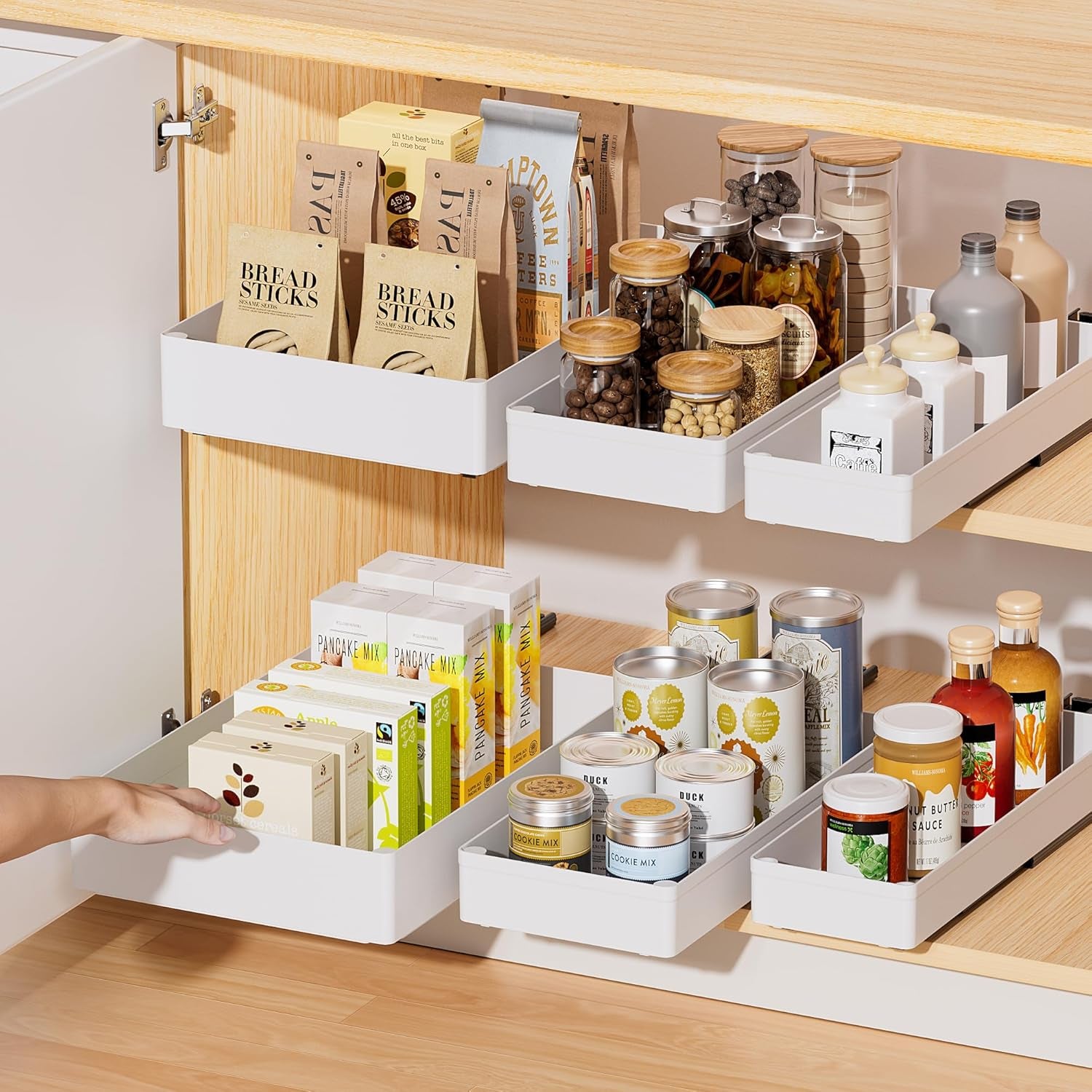 3 Pack Pull Out Cabinet Organizer, 15.7"Deep Pull Out Drawers for Cabinets, Slide Out Drawers for Kitchen Cabinets, Bathroom Cabinet Organizer, Pantry (White)