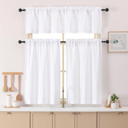 Chenille White Kitchen Curtains 36 Inch Length, Light Filtering Luxury Short Cafe Curtains, Velvet Rod Pocket Half Window Curtain for Bathroom Basement RV Camper, 30Wx36L Inch, 2PCS